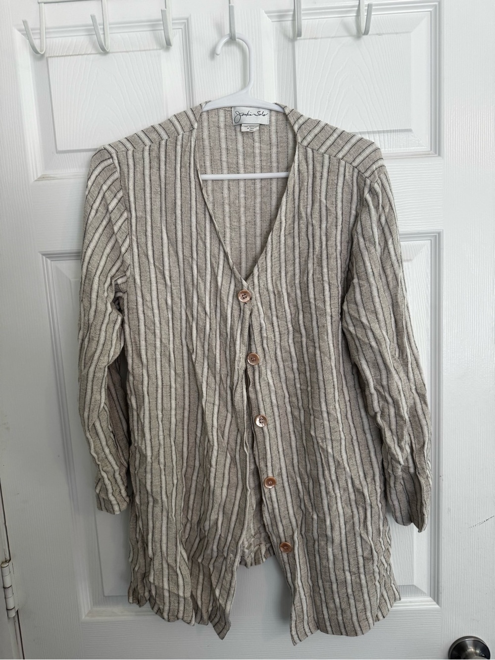 Women’s Beige & Cream Striped Button-Front Shirt/ Cover Up